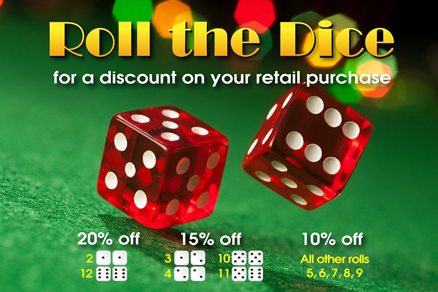 Roll the dice to save 10, 15, or 20%